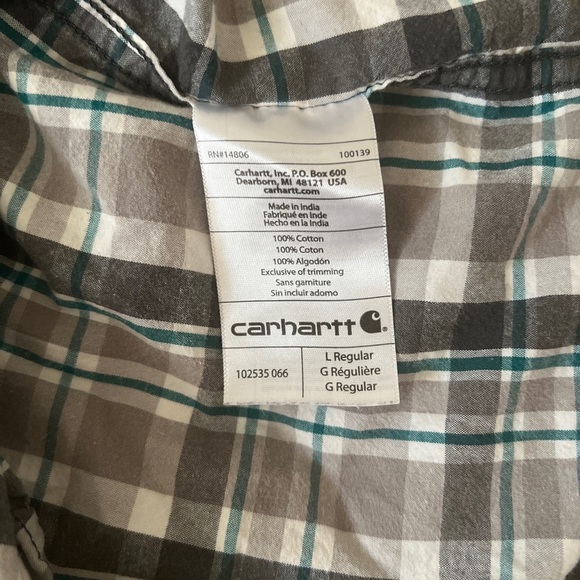 Carhartt Men's Button Down Relaxed Fit Short Sleeve Grey/Teal Plaid Shirt Size L - Picture 4 of 4